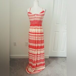 Anthropologie Deletta Orange/White Maxi Dress Size S